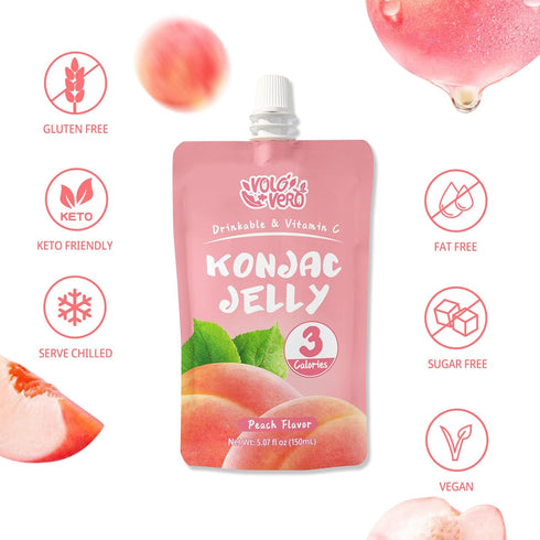 20 Packs, (3 0 VOLO VERO Konjac Jelly Squeeze Pouch Healthy Snacks, Low Calories Kcal), Drinkable, Gluten Free & Vegan
