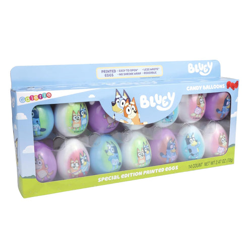 2.47 Galerie Bluey Themed Plastic Easter Eggs, Red Hard Candy Pouches Inside, Great for Egg Hunts, Ounces