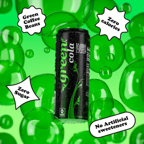 100% 100% 12 Oz Pack 8 Green Cola - Sugar Free, Zero Calories, Naturally Sweetened with Stevia Leaf Extract, Carbonated