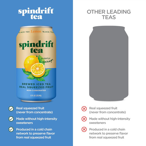 12 Oz Pack 12 22 Spindrift Brewed Iced Tea, Lemon Black Tea, Made with Real Squeezed Fruit, No Carbonation, Fl Cans