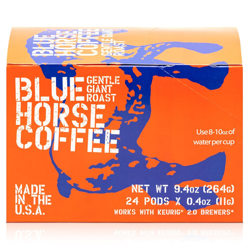 24ct 2.0, 100% Blue Horse 'Gentle Giant' Original Coffee Pods, Medium Roast, Single Serve, Compatible with K Cups Farm