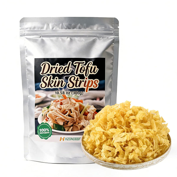 H2ONDBQF Dried Tofu Skin Strips, 10.58 Oz (300g) Bean Curd Strips, Asian Cooking