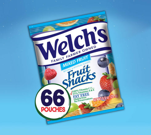 Pack, 0.9 oz (Pack 66) Welch's Fruit Snacks, Mixed Fruit, Gluten Free, Bulk Individual Single Serve Bags