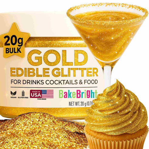 Gold Edible Glitter for Drinks Bulk 20g, Premium Glitter for Cakes, Cocktails, Food Grade, Vegan, Gluten Free