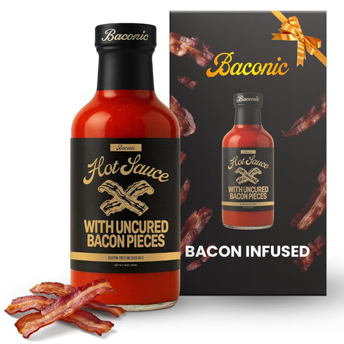 Baconic Bacon Infused Hot Sauce with Real Bacon Bits - Spicy, Zero Sugar,