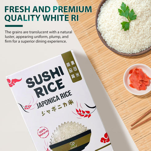 2 Soeos Sushi Rice Pound, Short Grain Gluten-Free White Japonica Rice, Perfect for Sushi Rolls, and Mochi