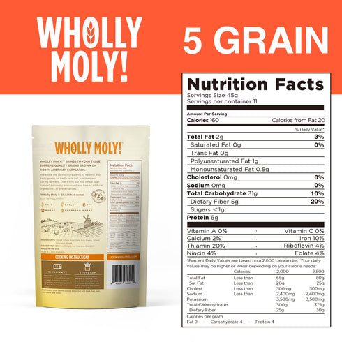 5 Wholly Moly! Grains Cereal, Multi-Grain Oatmeal of rye, barley, oats, wheat and Khorasan wheat, High Fiber, No Sugar