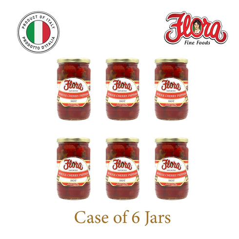 6 24.3 Oz Flora Foods Whole Hot Cherry Peppers in Water & Vinegar Case of Jars | Gourmet Peppers for Pasta & SaladWhole