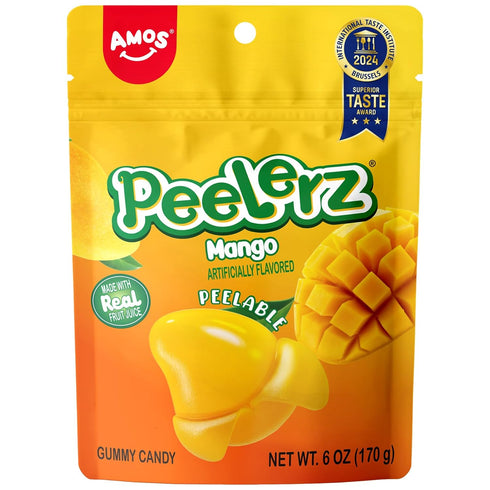 AMOS Peelerz Peelable Mango Gummy Candy,Soft Chewy Gummy Snack Made with Real