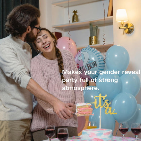 ALISSAR Glitter Double Sided Gold Gender Reveal Cake Topper, Baby Reveal Party Decorations