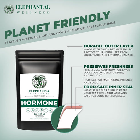 Elephantal Wellness 2oz 20 Premium Hormone Herbal Tea | PCOS, Hormonal Balance & Mood Support with Chaste Berry