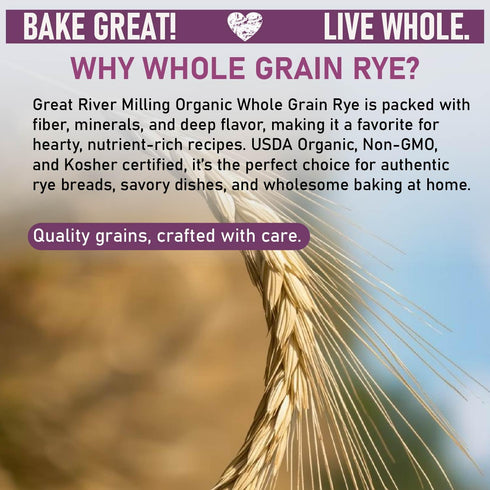 5 Lb Great River Milling Organic Whole Grain Rye Berries | High-Fiber, Nutrient-Rich Ancient Grain | Non-GMO, Kosher |