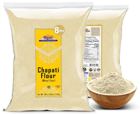 (100% 128oz (8lbs) 3.63kg Rani Chapati Flour Pure Whole Wheat Chakki Atta), For Making Roti & Indian Breads Bulk ~ All