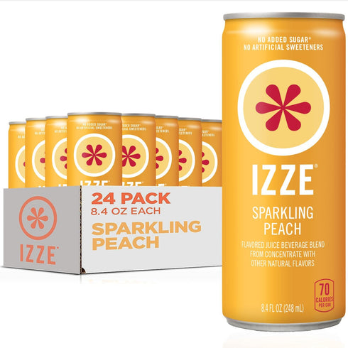 IZZE Sparkling Juice Beverage Blend, Peach, No Sugar Added, 8.4 FL OZ,