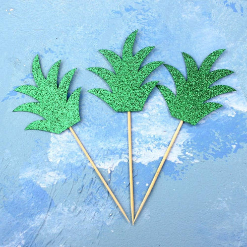 30pcs Pineapple Leaf Cake Toppers and Cupcake Toppers for Wedding and Birthday Party Decor