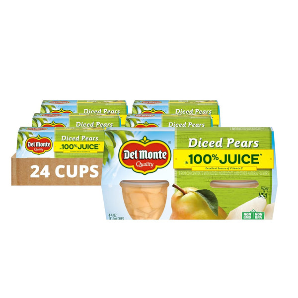 Del Monte Diced Pears Fruit Cups in 100% Juice, 4 oz Cups,