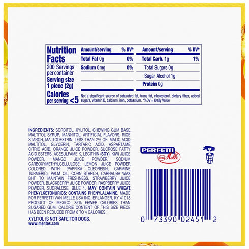 50 (Pack 4 Mentos Sugar-Free Chewing Gum, Tropical, Red Fruit and Lime, Piece Bottle of Bottles)