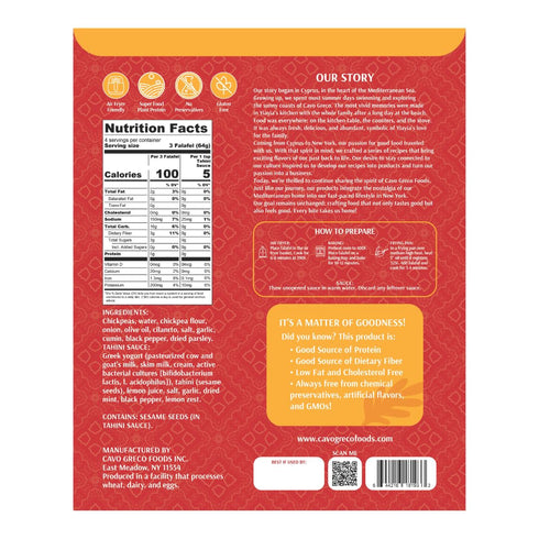 Cavo Greco Foods Frozen, 2 Pack, 8.5 Falafel Bites with Tahini Sauce, Plant-Based Greek Appetizer, Ounces