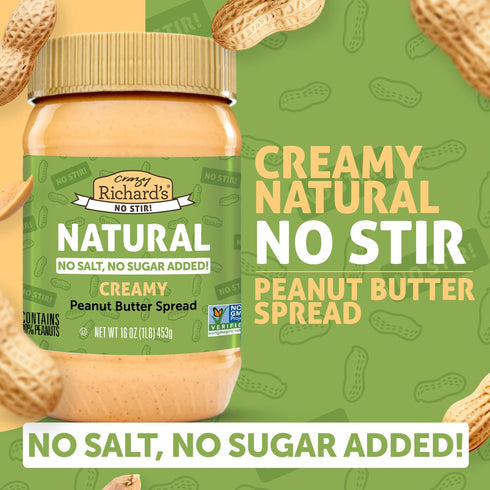 (1 Pack) Crazy Richard's Creamy No Stir Peanut Butter with No Added Salt, Sugar, Or Preservatives