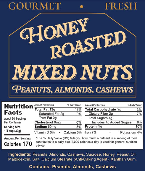 2 Honey Roasted Nut Mix Candied Nuts, Sweet Nuts Peanuts, Almonds & Cashews, Golden Honey Glaze, Resealable Bag, Pounds
