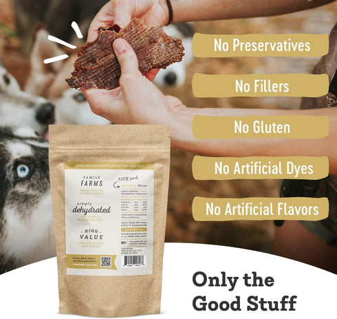 100% 3.5 oz 1 Pack Farm Hounds - Pork Jerky - Premium Natural Jerky for Dogs - Humanely Raised Pork - Break-to-Size