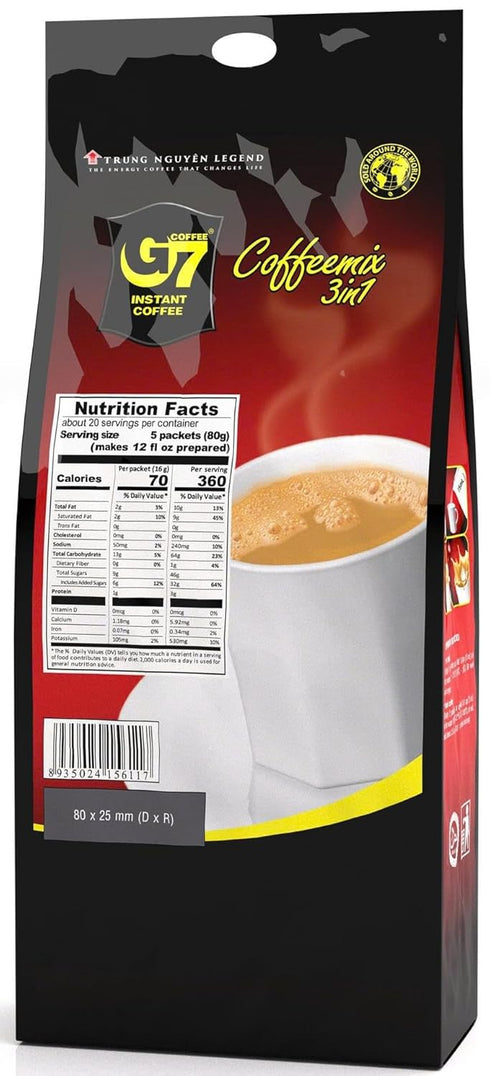 G7 3-in-1 (100 Trung Nguyen Instant Coffee - with NANO+ Technology, Roasted Ground Blend, Non-dairy Creamer & Sugar