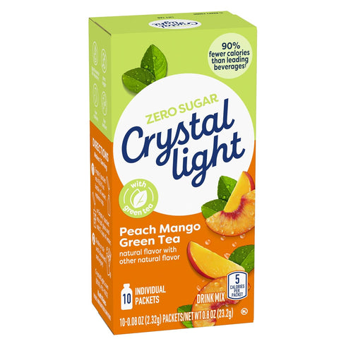 10-Packet (Pack 12) Crystal Light On The Go Peach Mango Green Tea Drink Mix, Box