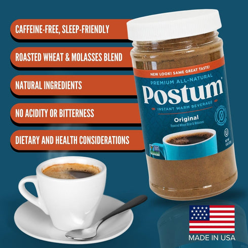 (3x8oz) Postum Coffee Substitute Original | Coffee Alternative Caffeine Free with Roasted Wheat Bran & Molasses |