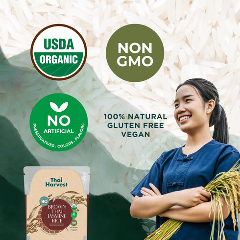 100% 7 (Pack 8) 90 THAI HARVEST USDA Organic Brown Jasmine Rice Ounce of Microwaveable Seconds Ready to Eat Instant