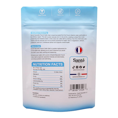 1.1lb (18oz) 82+ 100% Sante Naturelle Celtic Salt Organic Fine Ground - Unrefined French Mineral Sea Salt Organic, Rich