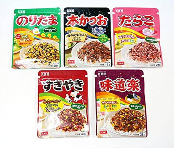 Marumiya Furikake Japanese Rice Seasonings, 5 Packs (5.04oz), Noritama, Sukiyaki, Okaka, Tarako