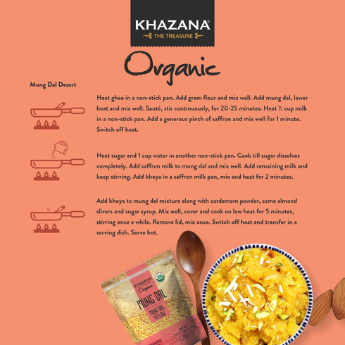 7lb Khazana ORGANIC Mung Dal - Yellow Petite Split Beans | Non-GMO, Gluten Free & Kosher | Authentic Lentils From India