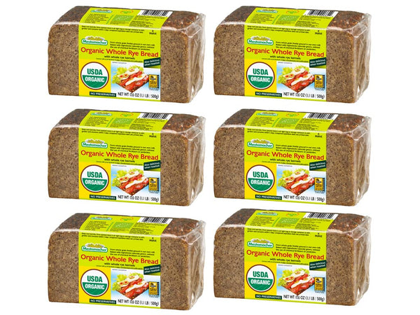Mestemacher Whole Grain Bread (Organic Whole Rye, 17.6 oz, pack of 6)
