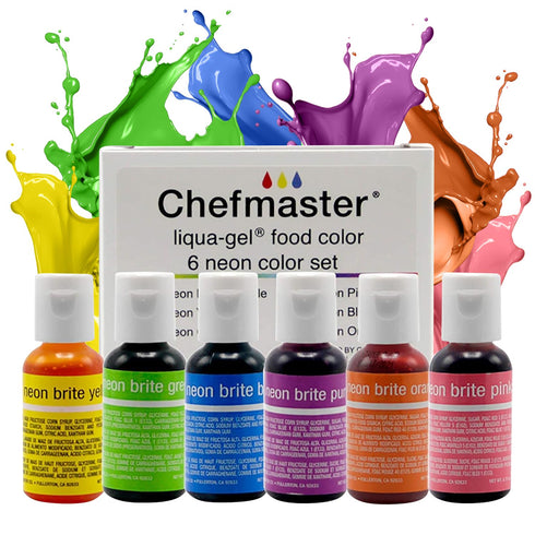Chefmaster - Neon Liqua-Gel Food Coloring - Fade Resistant - 6 Pack