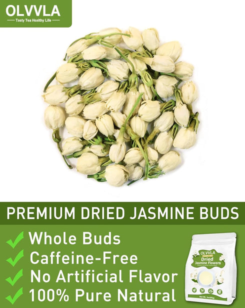Olvvla - Dried Jasmine Flowers - 3oz/85g, 100% Natural Jasmine Tea Edible Flowers, Pure Jasmine Buds Loose Leaf Herbs