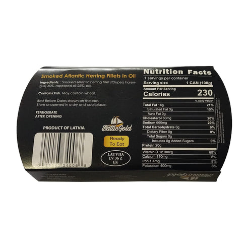 8.82 oz (170g) 5 Pack) Baltic Gold Naturally Smoked Wild Atlantic Herring in Oil- (Kippers