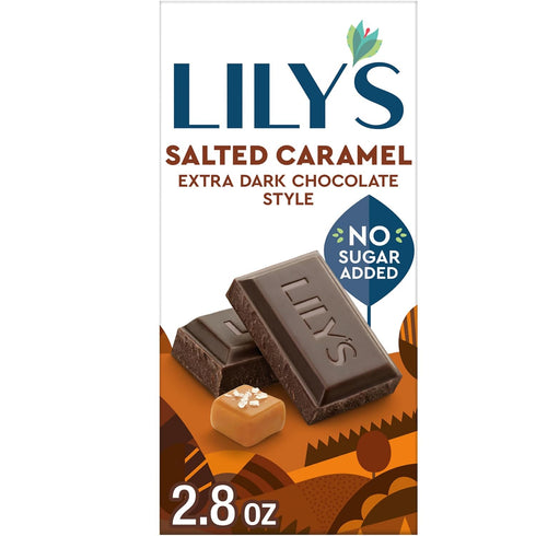 LILY'S Salted Caramel Extra Dark Chocolate Style No Sugar Added, Sweets Bar,