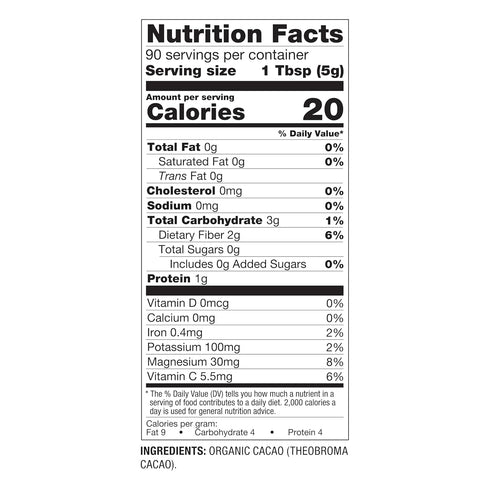 16 1 lb BetterBody Foods Organic Cacao Powder, Rich Chocolate Flavor, Non-GMO, Gluten-Free, Cocoa, ounce, bag