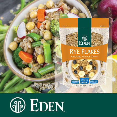 16 oz, 100% Eden Organic Rye Flakes, Toasted and Rolled, Whole Grain, Cereal, Hot or Cold