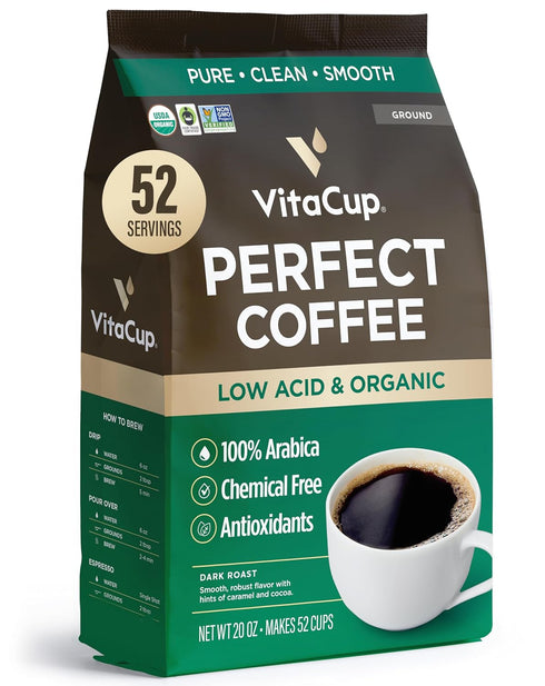 VitaCup Perfect Low Acid Coffee Ground, USDA Organic & Fair Trade, Mycotoxin