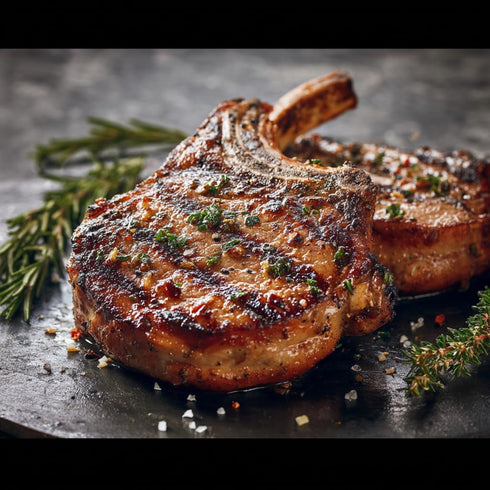 1 (6 oz) 1 (14 oz) Packages Grumpy Butcher Steak & Pork Chop Meat Gift Box Beef Top Sirloin Steak & Duroc Bone-in Pork