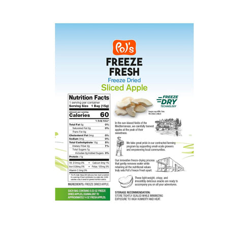 12 Pack (0.53 Oz Pols Freeze Fresh - Freeze-Dried Sliced Apples Each), No Sugar, Non-GMO, Kosher, Vegan, Gluten-Free