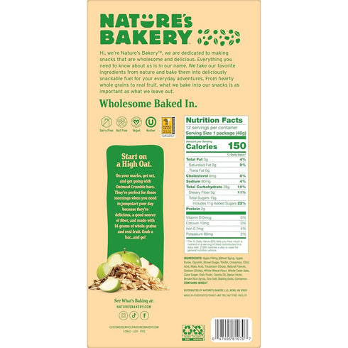 KD Chocolates 10 1.41 oz Nature's-Bakery Oatmeal Crumble Breakfast Snack Bars, Apple, Whole Grains & Real Fruit