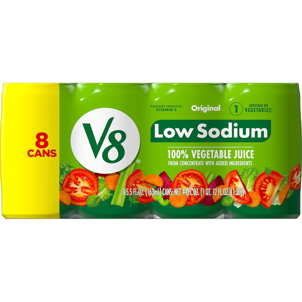 V8 Low Sodium Original 100% Vegetable Juice, 5.5 fl oz Can (8