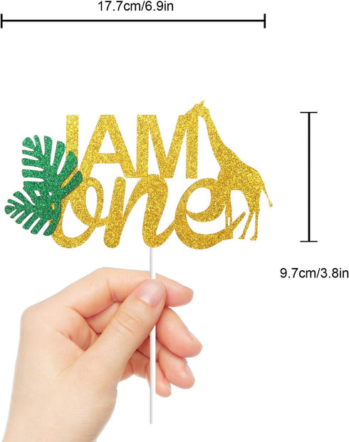 I AM ONE Birthday Cake Topper, Real Wild Child First Birthday Jungle Safari Animals Decor