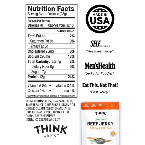 Pack, 1.0 oz 8 Pack, 2 Think Jerky Beef and Turkey Jerky Variety Classic, Sweet Chipotle, Sriracha Honey, Sesame