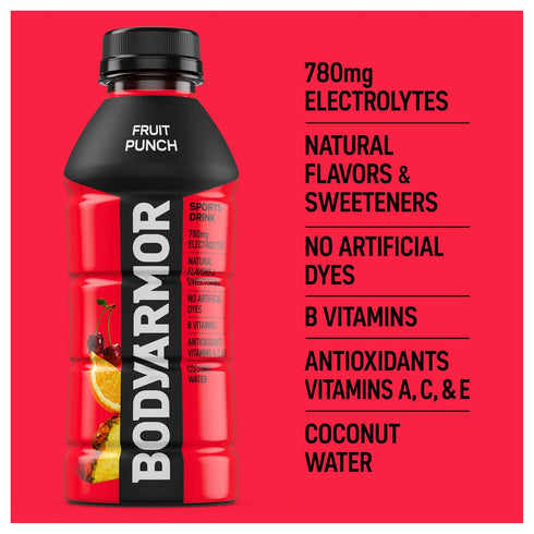 Potassium-Packed 16 Oz (Pack 12) BODYARMOR Sports Drink Sports Beverage, Fruit Punch, Coconut Water Hydration, Natural