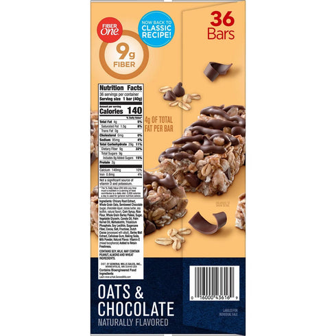 Fiber One 1.4 (Pack 36) Oats and Chocolate Chewy Bars, Ounce