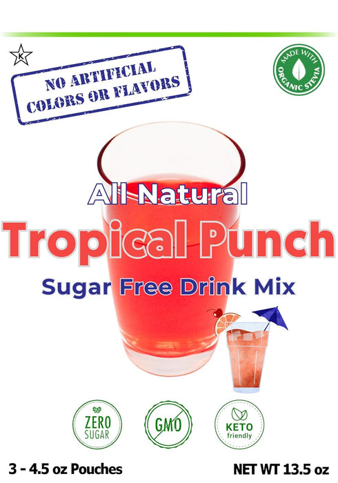 GramZero All Natural Tropical Punch Zero Calorie Sugar Free Drink Mix, Great For Nutrition Club Loaded Tea, Stevia