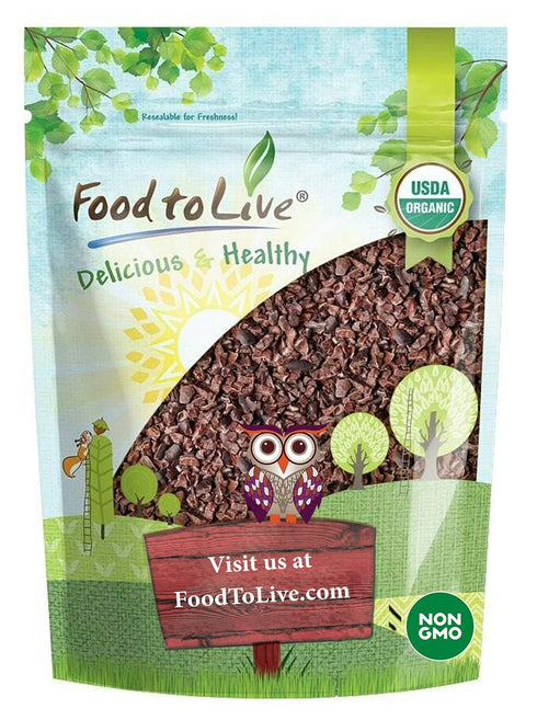Food to Live Organic Cacao Nibs, 8 Ounces - Unsweetened, Non-GMO, Kosher,